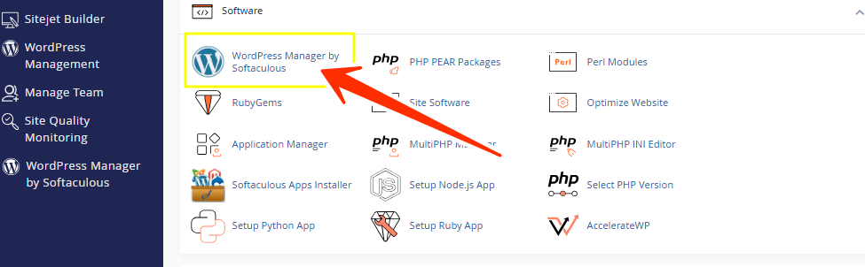 cPanel - Software Section - WordPress Manager by Softaculous