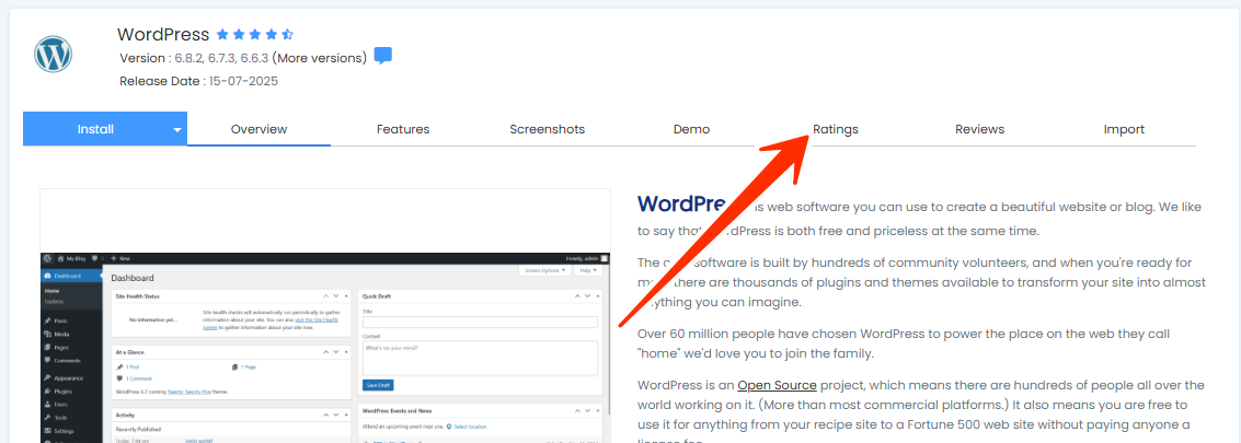 WordPress - Ratings tab