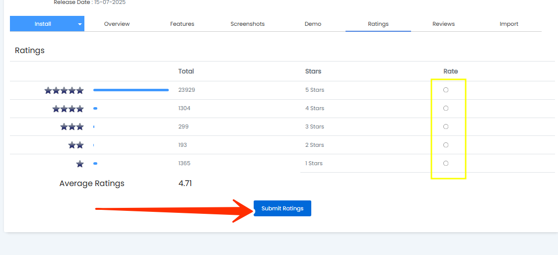 WordPress - Submit Ratings