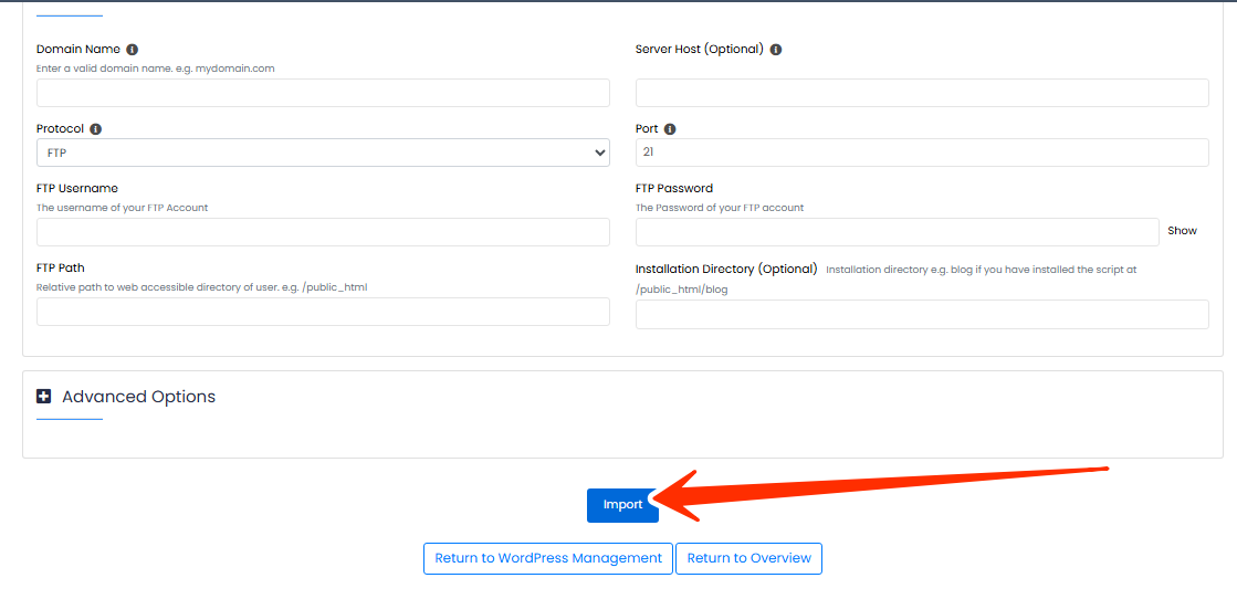 Remote Import Page - Import