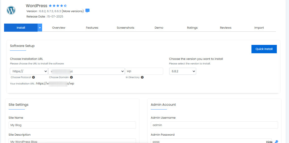 WordPress - Installation Form