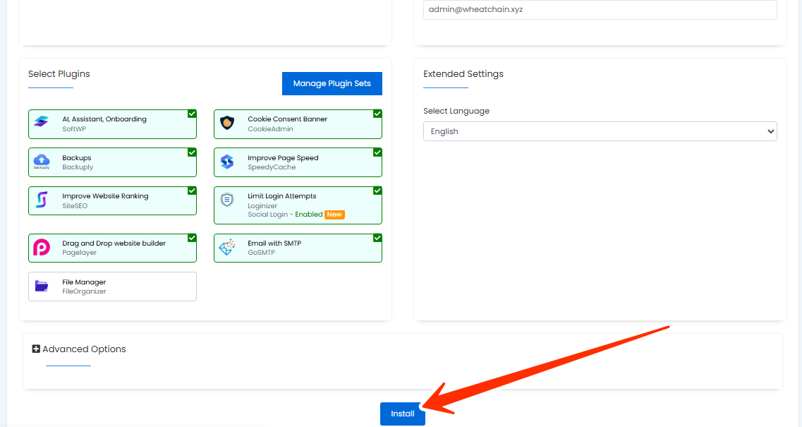 WordPress - Installation Form - Install