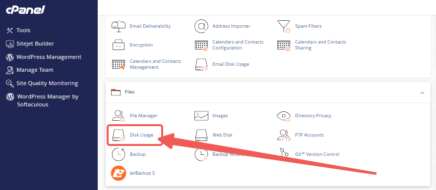 cPanel - Files Section - Disk Usage