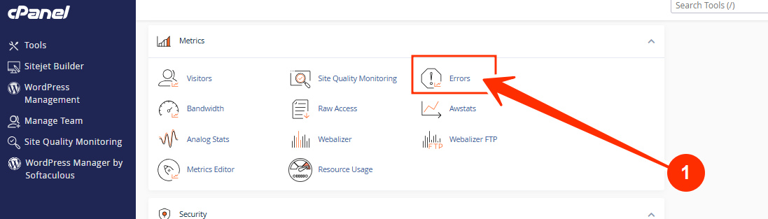 cPanel - Metrics section - Errors