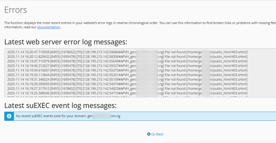 Error Log Messages
