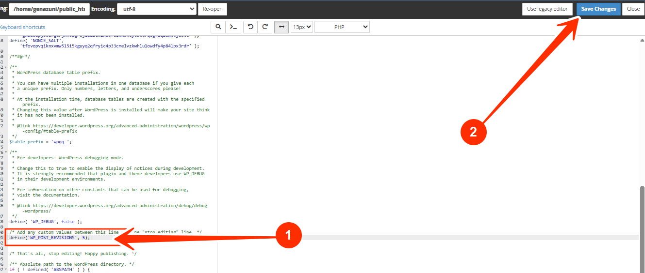 wp-config.php - Save Changes