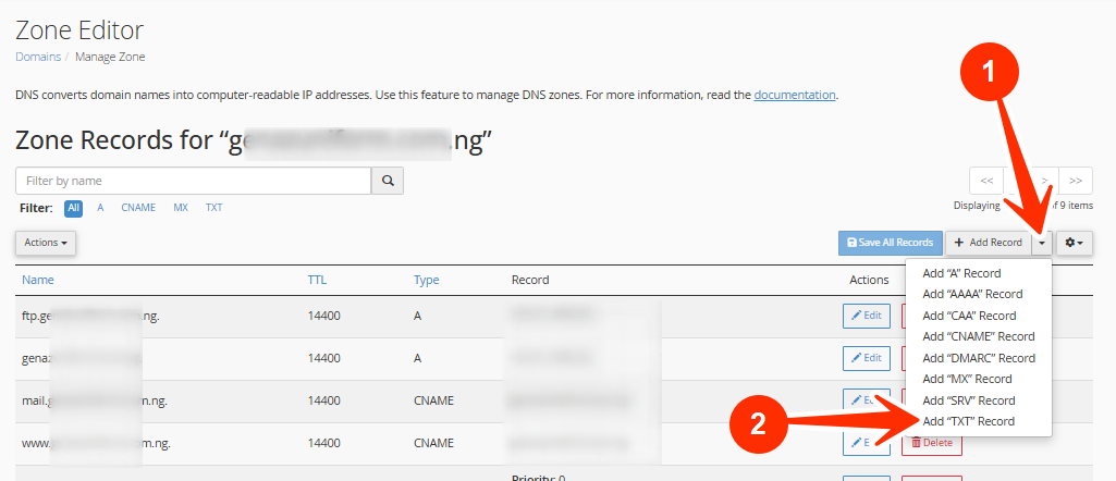 + Add Record - Add “TXT” Record