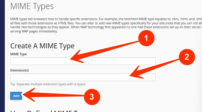 Mime Types - Create a MIME Type - Add