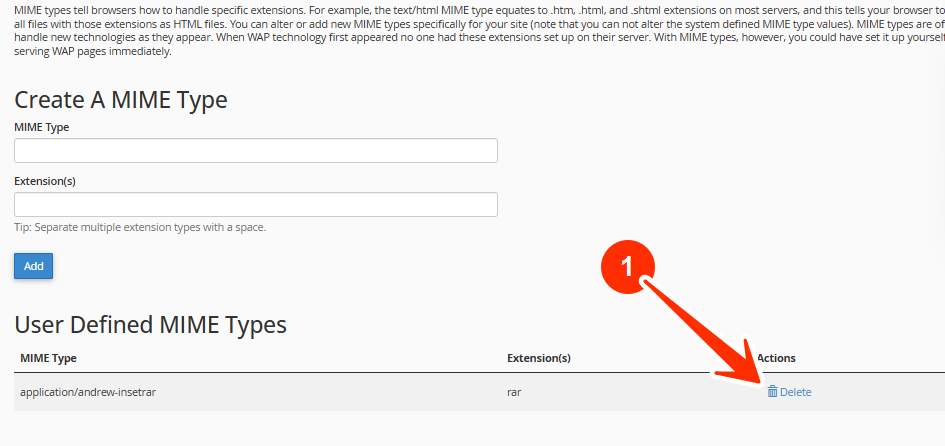 MIME Type - Delete