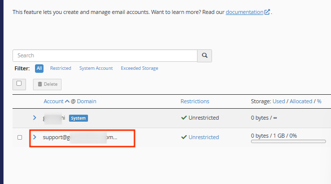 Email Account - Main Email Address