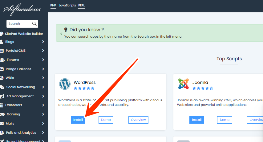 Softaculous - Install