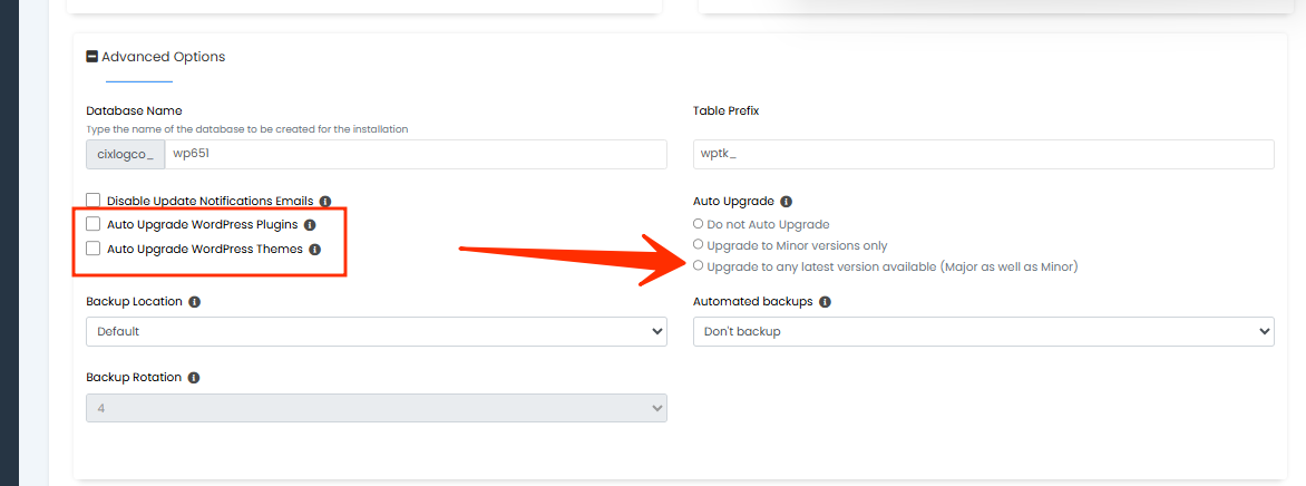 Softaculous - Auto Upgrade