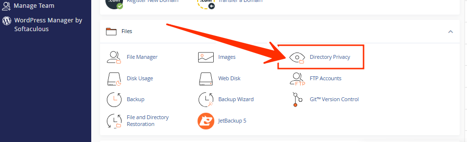cPanel - Files Section - Directory Privacy