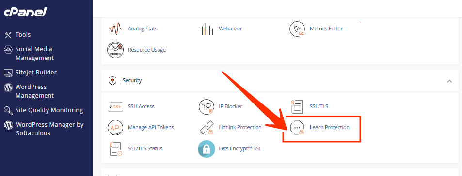 cPanel - Security Section - Leech Protection