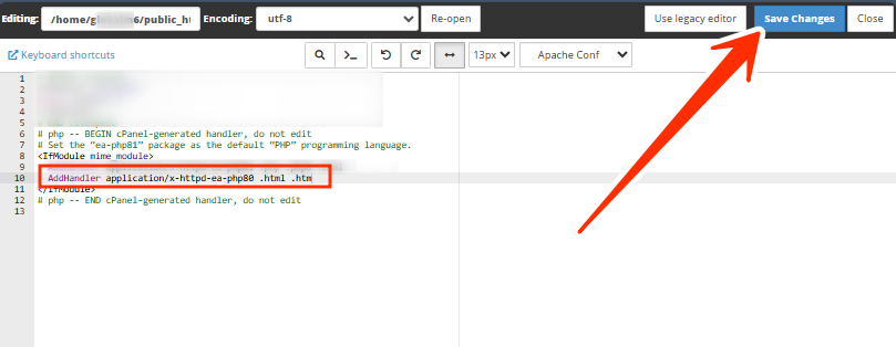 htaccess - Save Changes