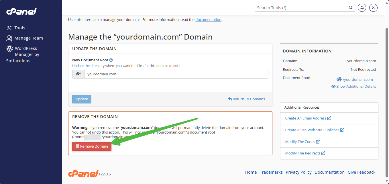 cPanel Remove Domain