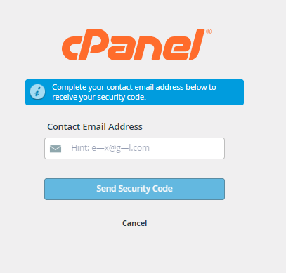 cPanel - Email Address - Send Security Code