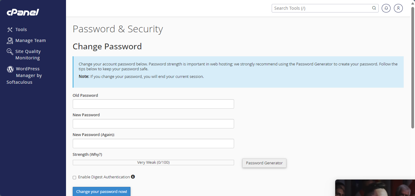 cPanel - Change Your Password Now