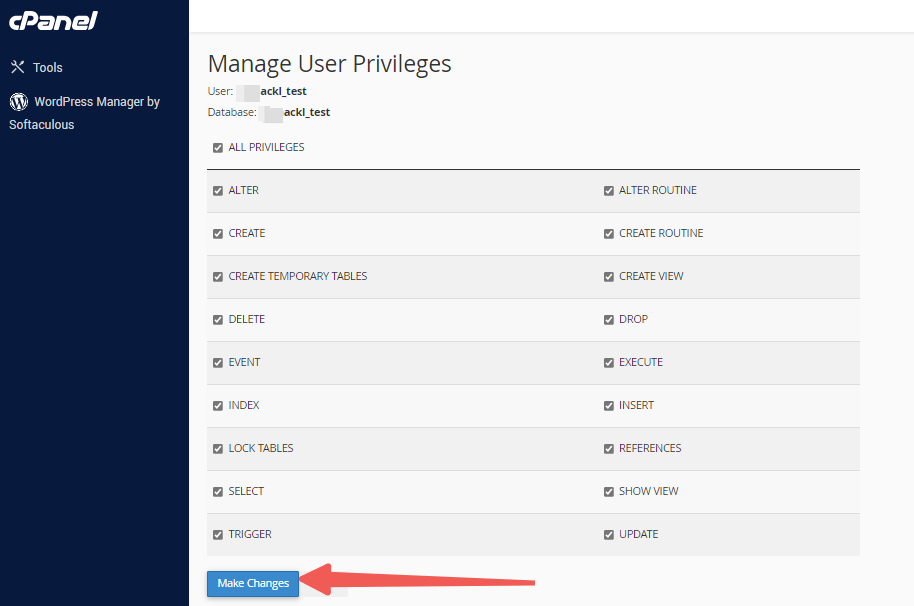 cPanel - Manage User Privileges - Make Changes