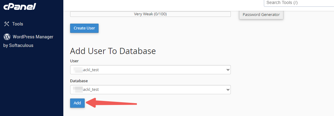 cPanel - Add User to Database - Add