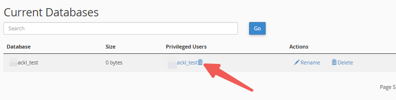 cPanel - Current Databases - Privileged Users