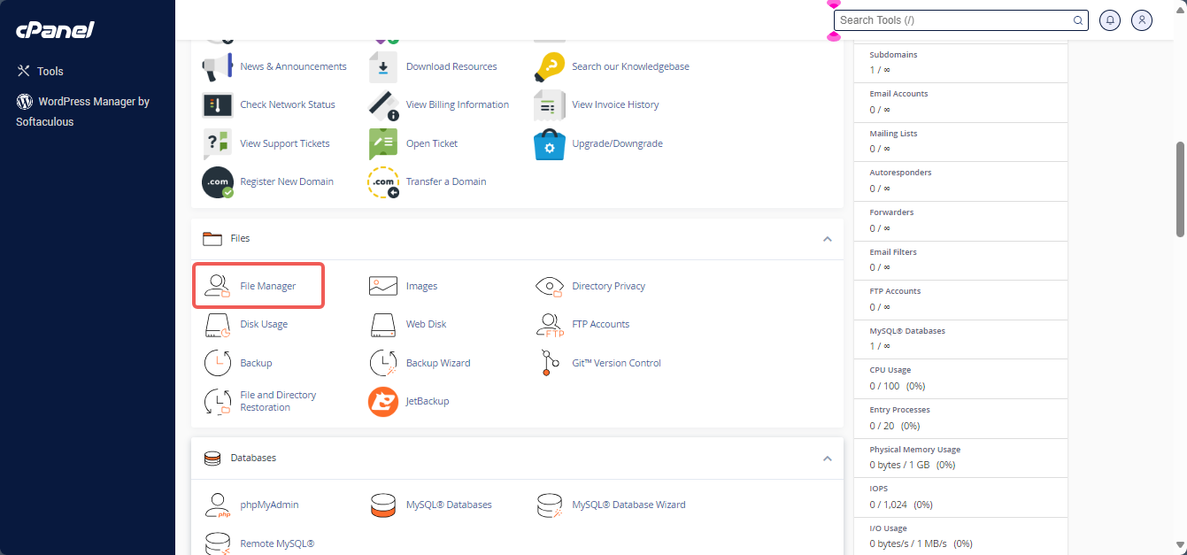 cPanel - Files Section - File Manager