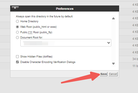 File Manager - Web Root (public_html or www) - Save