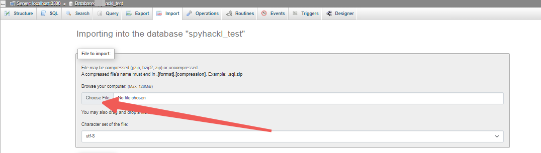 phpMyAdmin - Choose File Tab