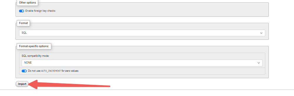 phpMyAdmin - Attach File - Import