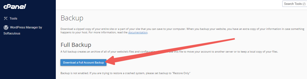 cPanel - Full Backup Section - Download a Full Account Backup