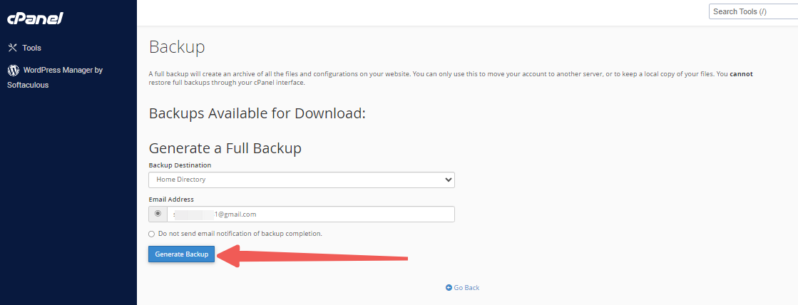 cPanel - Backup - Generate Backup