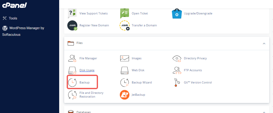 cPanel - Files Section - Backup