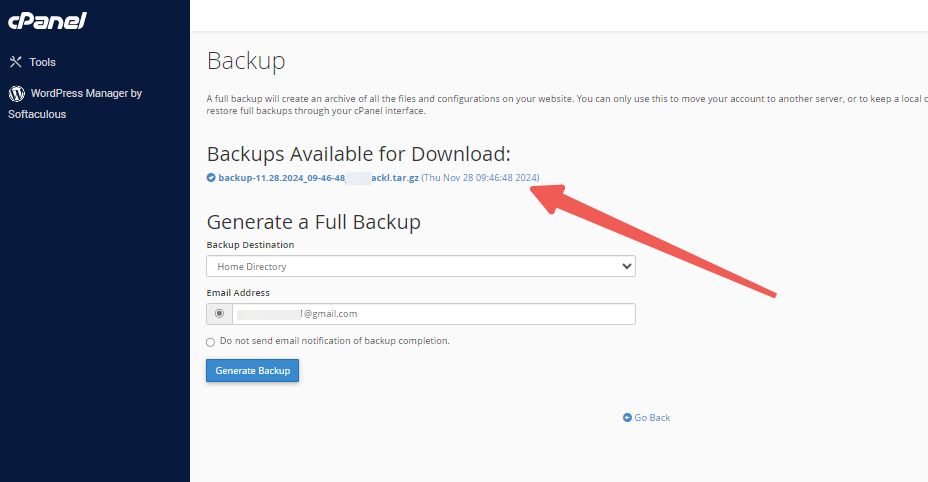 cPanel - Backup - Backups Available for Download