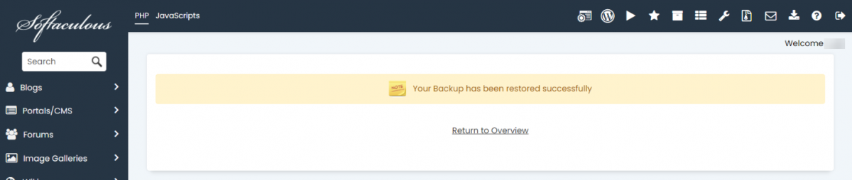 Softaculous - Backup Successfully Restored