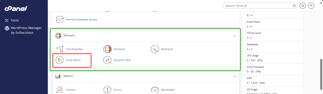 cPanel - Domains Section - Zone Editor