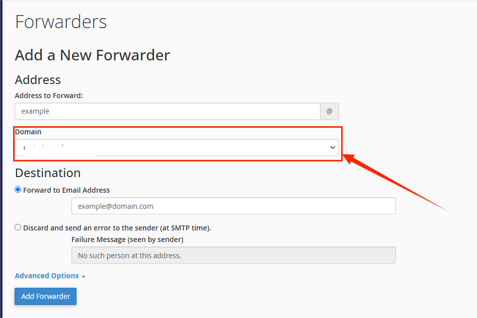 Forwarders - Add a New Forwarder - Domain