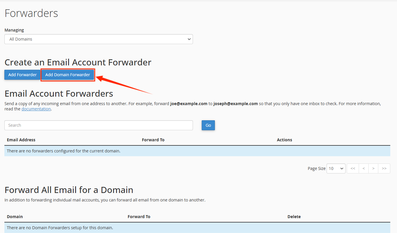 Forwarders - Add Domain Forwarder