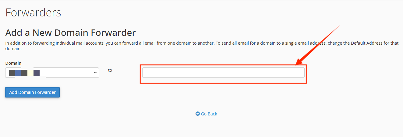 Forwarders - Add a New Domain Forwarder - Destination Domain
