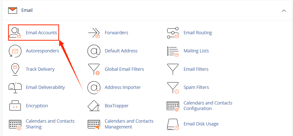 cPanel - Email Section - Email Accounts