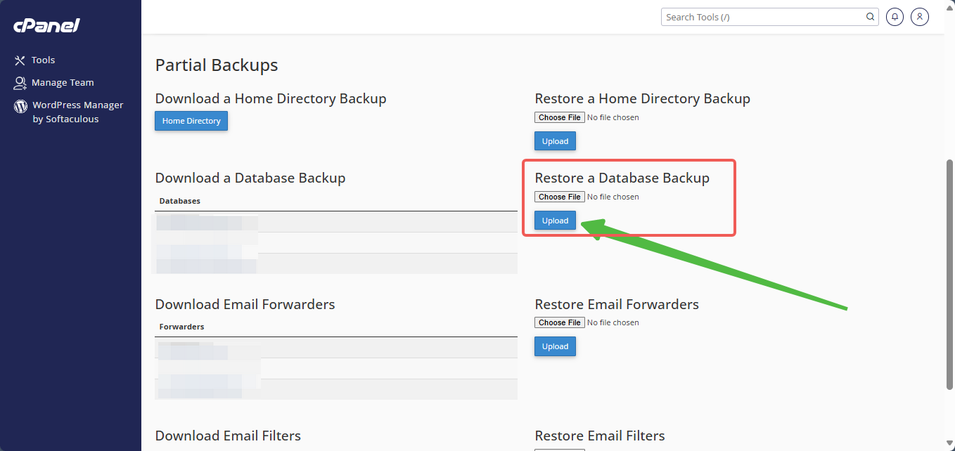 cPanel - Partial Backups - Restore a MySQL Database Backup