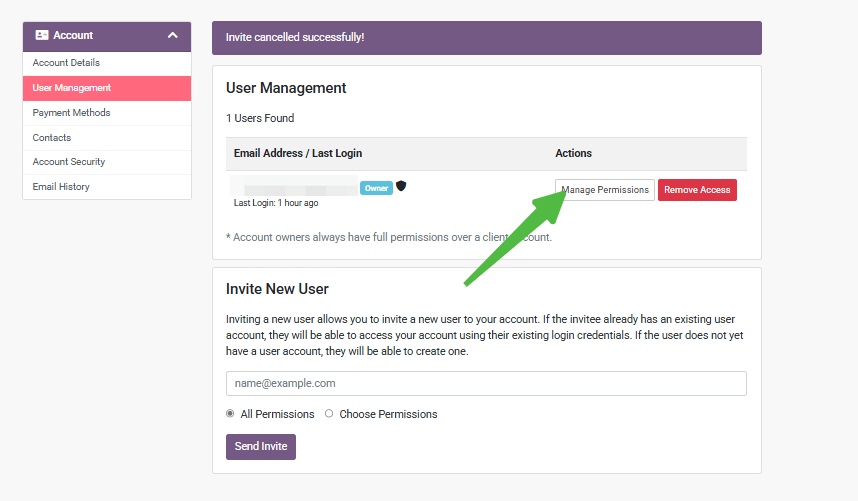 Customer Portal - User Management Page - Manage Permissions