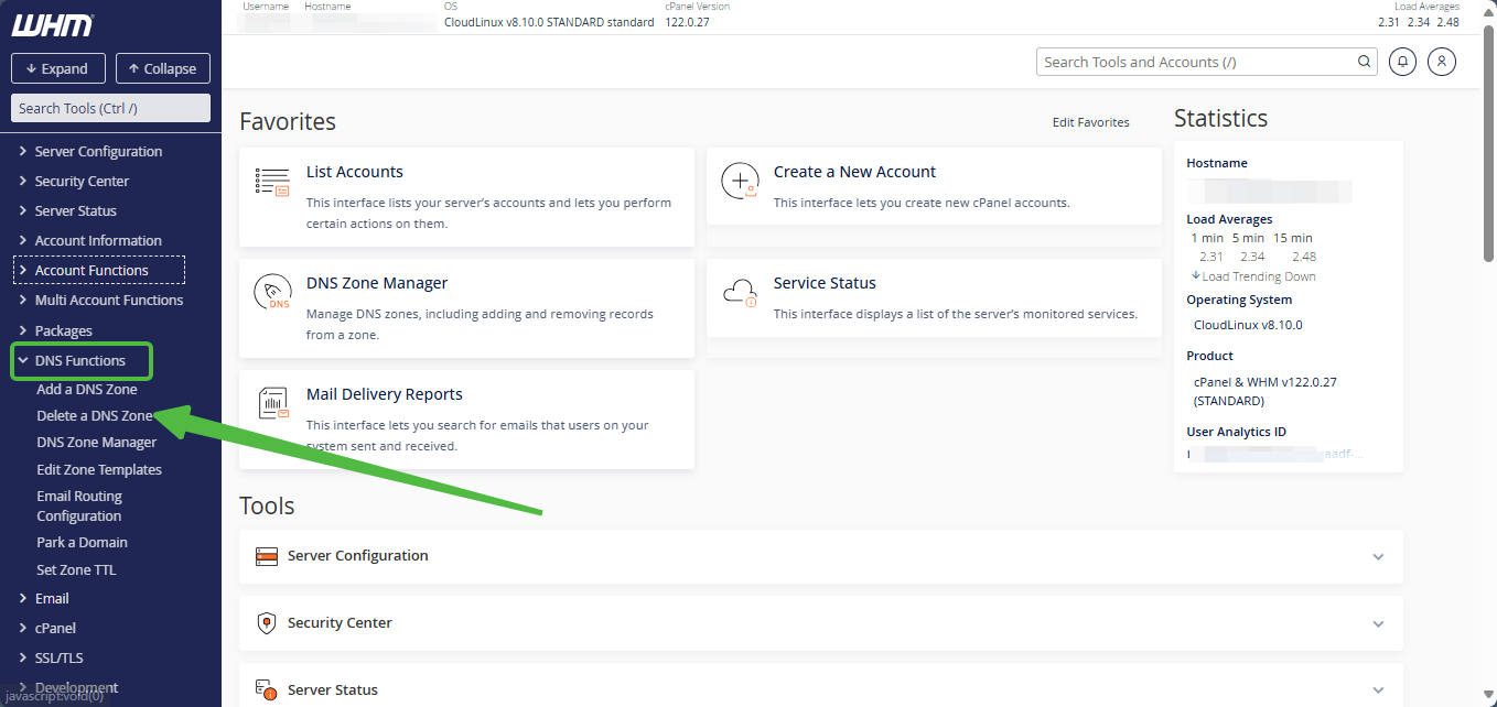 WHM - DNS Functions - Delete a DNS Zone