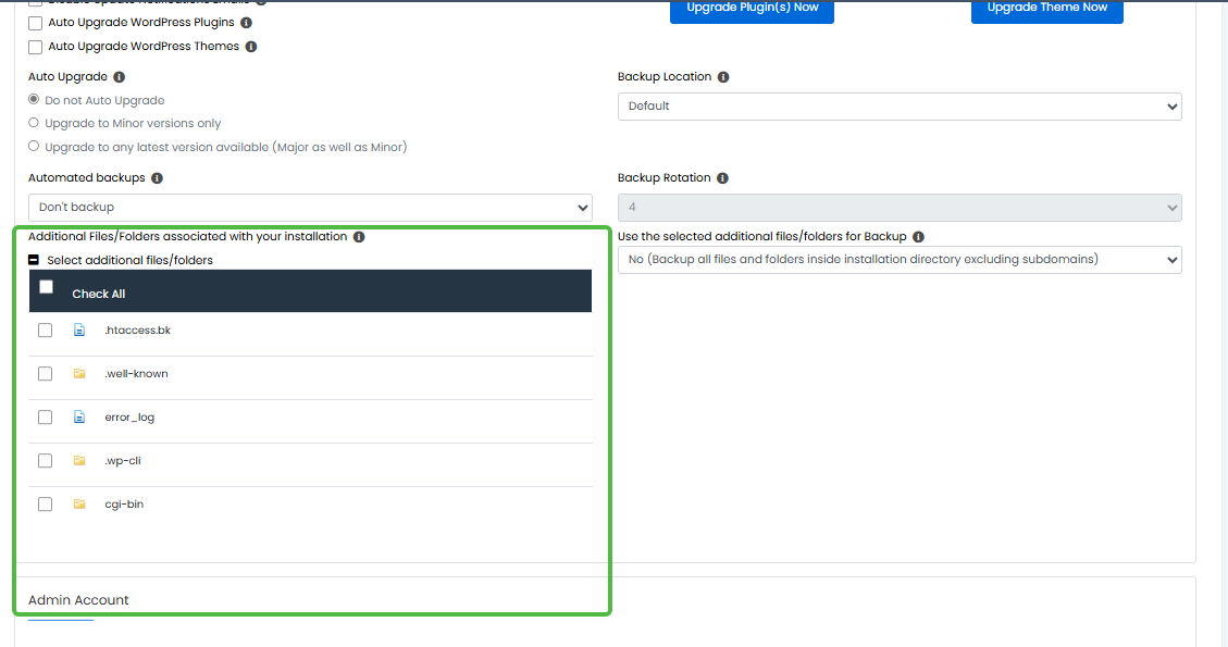 Softaculous - Edit Installation Details Page - Choose the files or folders you wish to associate with your installation