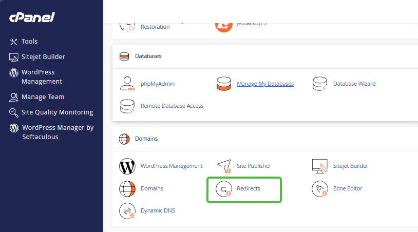 cPanel - Domains Section - Redirects