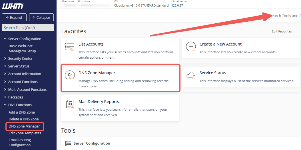 WHM - Search for DNS Zone Manager