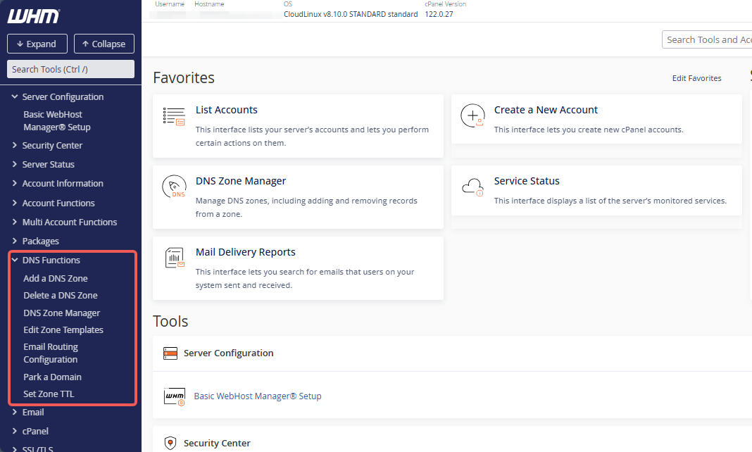 WHM - Expand DNS Functions - DNS Zone Manager