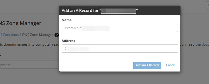 DNS Zone Manager - Add an A Record