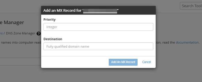 DNS Zone Manager - Add an MX Record