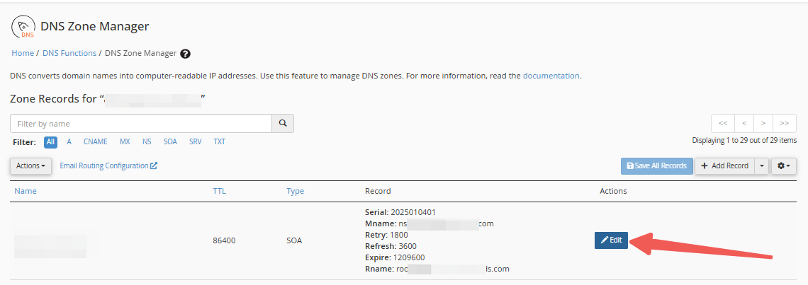 DNS Zone Manager - Edit