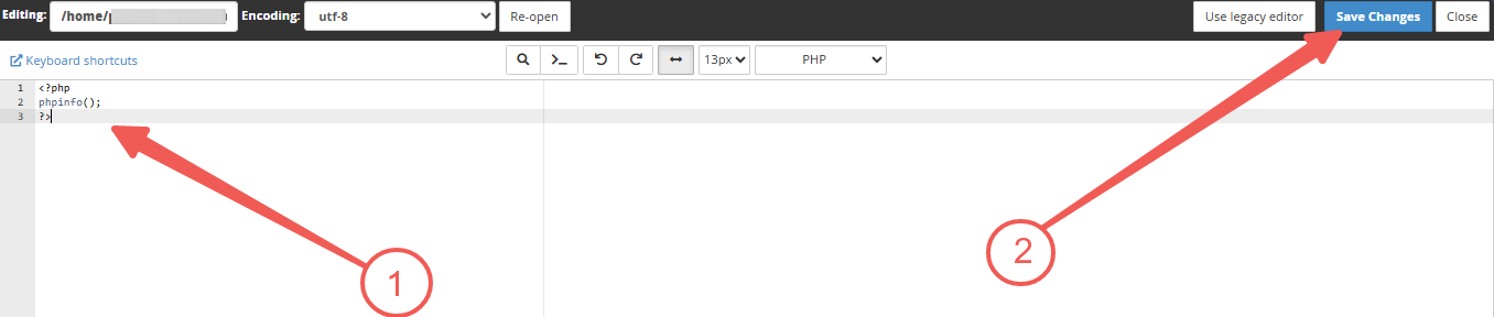 phpinfo.php - Paste Code - Save Changes